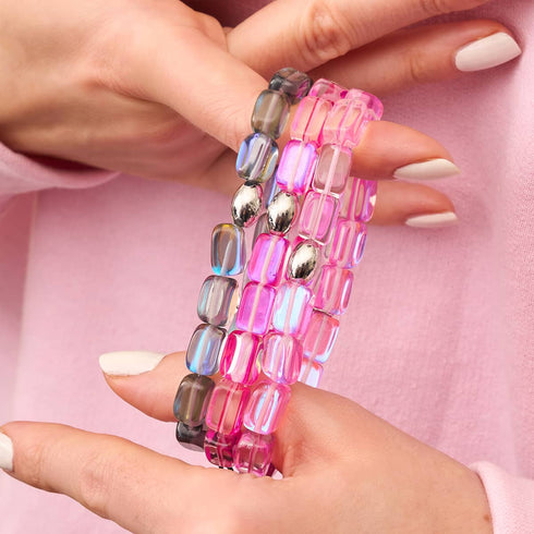 Nébuleuse rose | Argent sterling .925 | Bracelet galets de verre galaxie